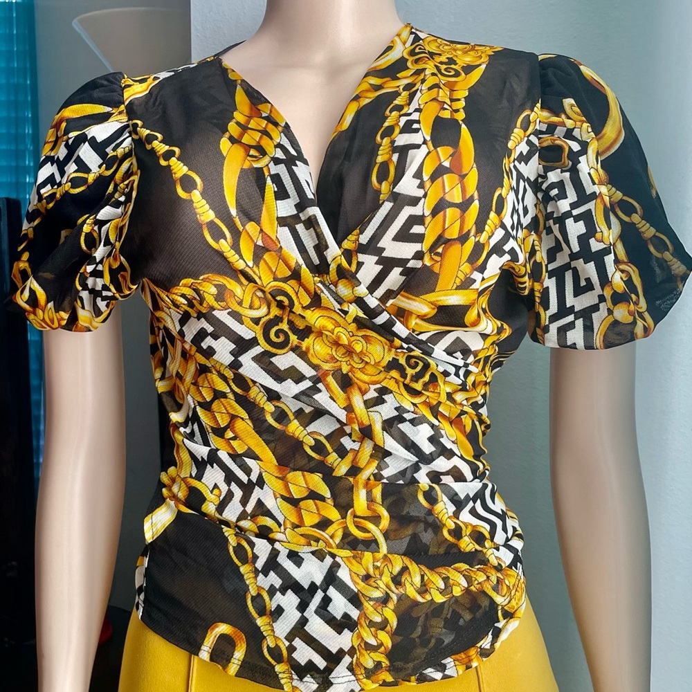Elegant Chain Print Wrap Top